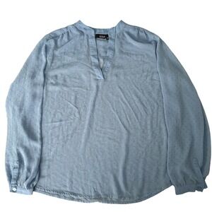 a.n.a Light Blue Gold Polka Dot Split V-Neck Blouse L Long Sleeve  Fairy Layer